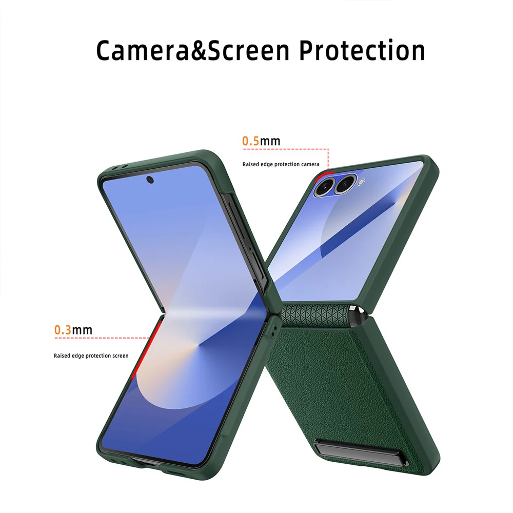 For Samsung Galaxy Z Flip7 5G Case Kickstand PC+PU Phone Cover with Screen / Lens Film - Black - Image 5
