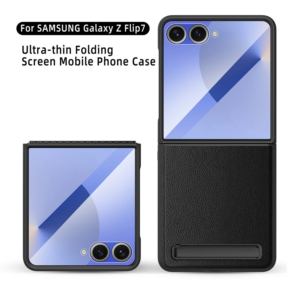 For Samsung Galaxy Z Flip7 5G Case Kickstand PC+PU Phone Cover with Screen / Lens Film - Black - Image 7