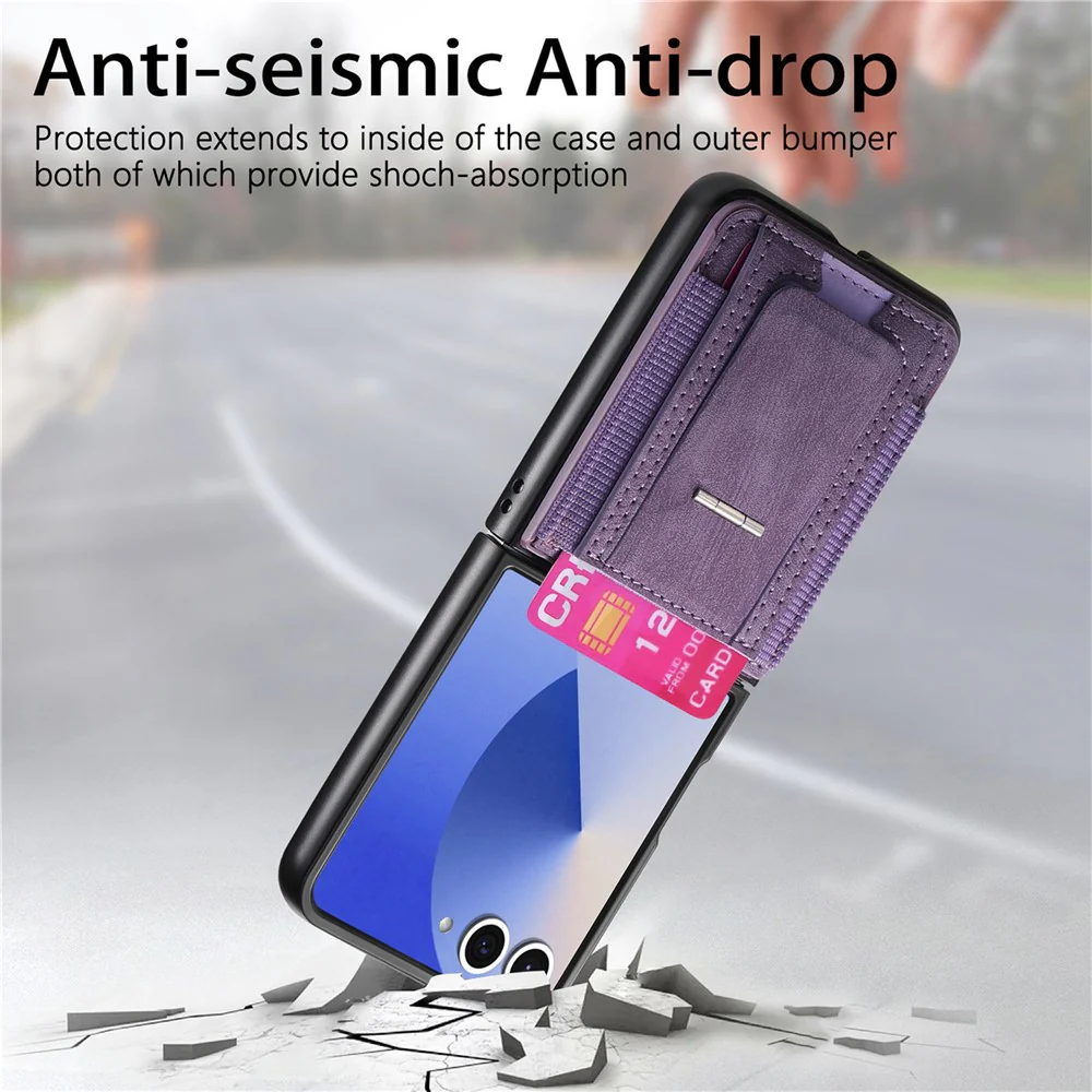 For Samsung Galaxy Z Flip7 5G Case Kickstand Retro Leather Back Cover with Card Holder - Purple - Image 5