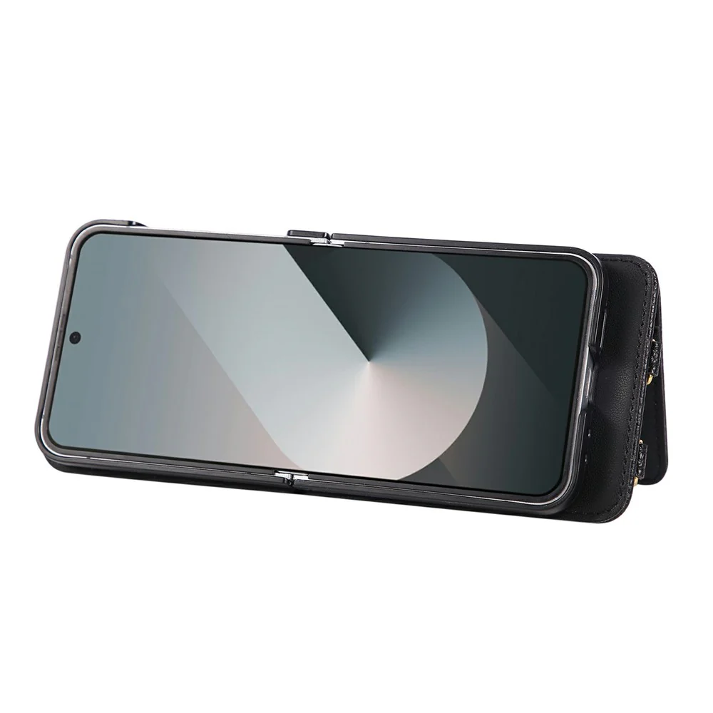 For Samsung Galaxy Z Flip7 5G Case Kickstand Rhombus Leather + TPU Phone Cover with Shoulder Strap - Black - Image 3