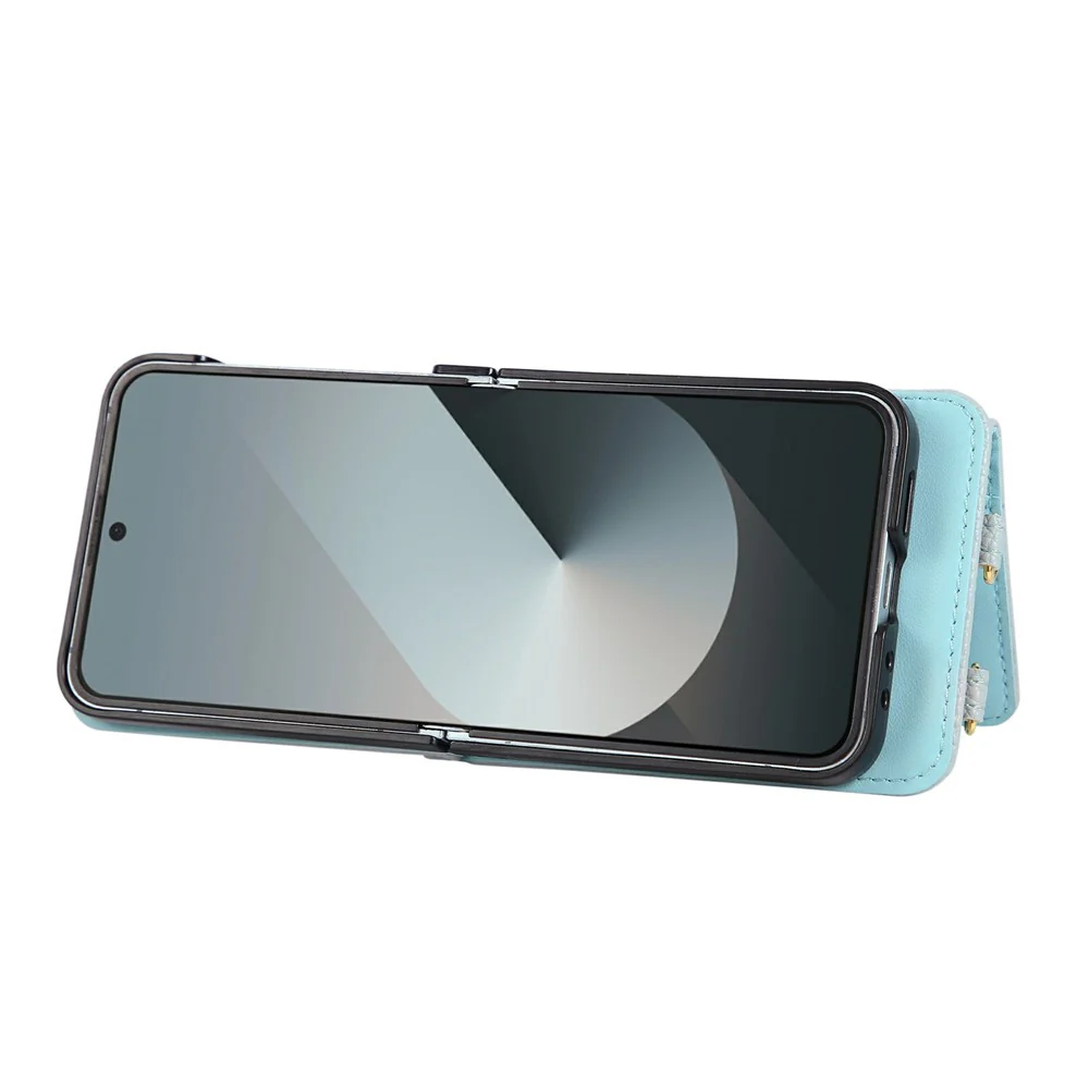 For Samsung Galaxy Z Flip7 5G Case Kickstand Rhombus Leather + TPU Phone Cover with Shoulder Strap - Blue - Image 3