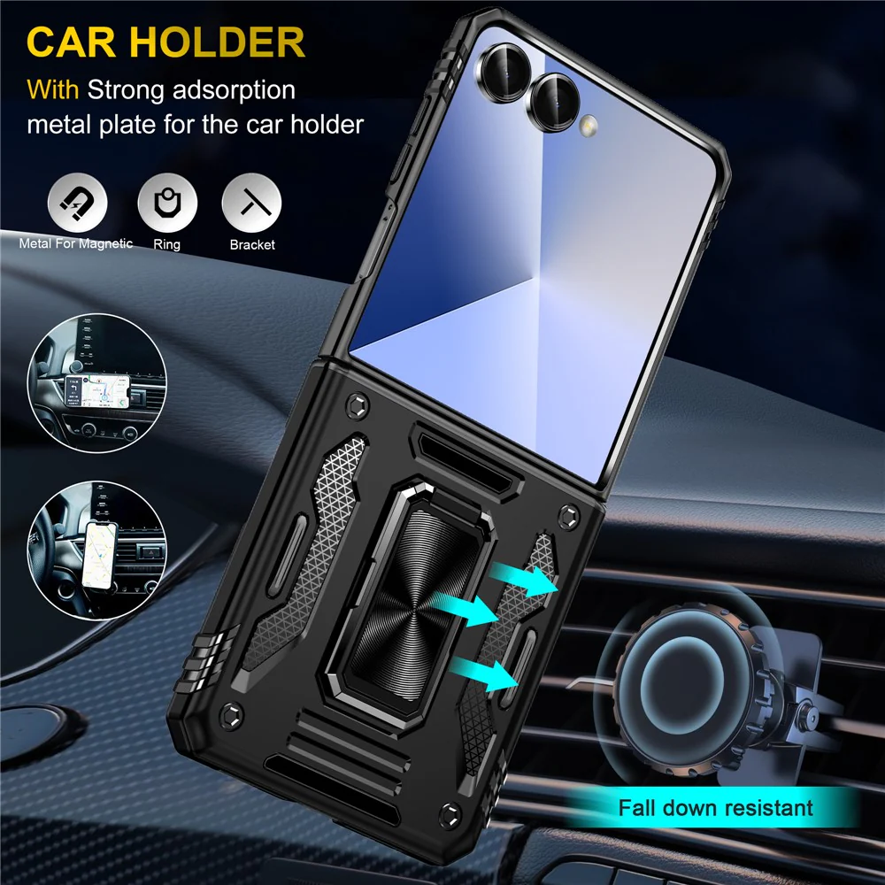 For Samsung Galaxy Z Flip7 5G Case Kickstand Slide Lens Lid PC + TPU Drop - Black - Image 5