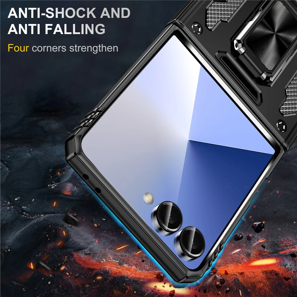 For Samsung Galaxy Z Flip7 5G Case Kickstand Slide Lens Lid PC + TPU Drop - Black - Image 6