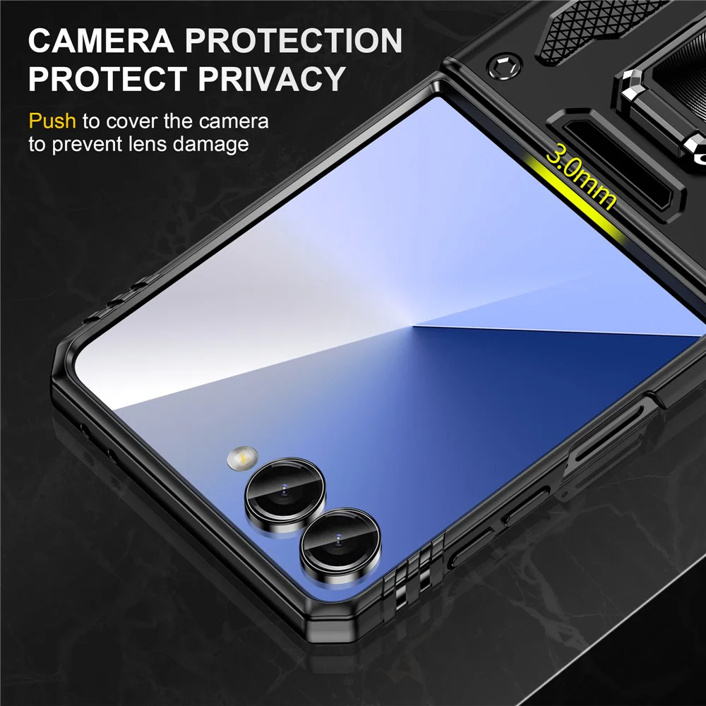 For Samsung Galaxy Z Flip7 5G Case Kickstand Slide Lens Lid PC + TPU Drop - Black - Image 8