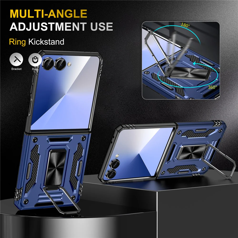 For Samsung Galaxy Z Flip7 5G Case Kickstand Slide Lens Lid PC + TPU Drop - Navy Blue - Image 4