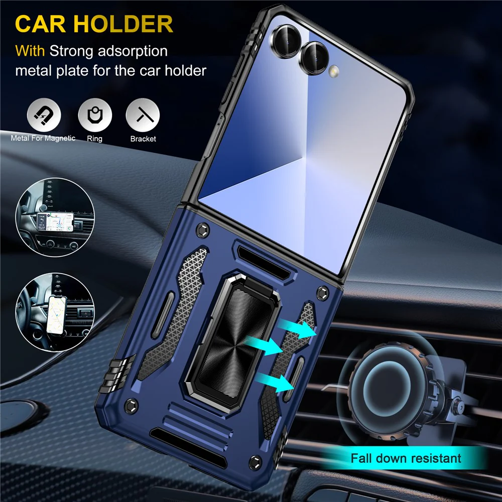 For Samsung Galaxy Z Flip7 5G Case Kickstand Slide Lens Lid PC + TPU Drop - Navy Blue - Image 5