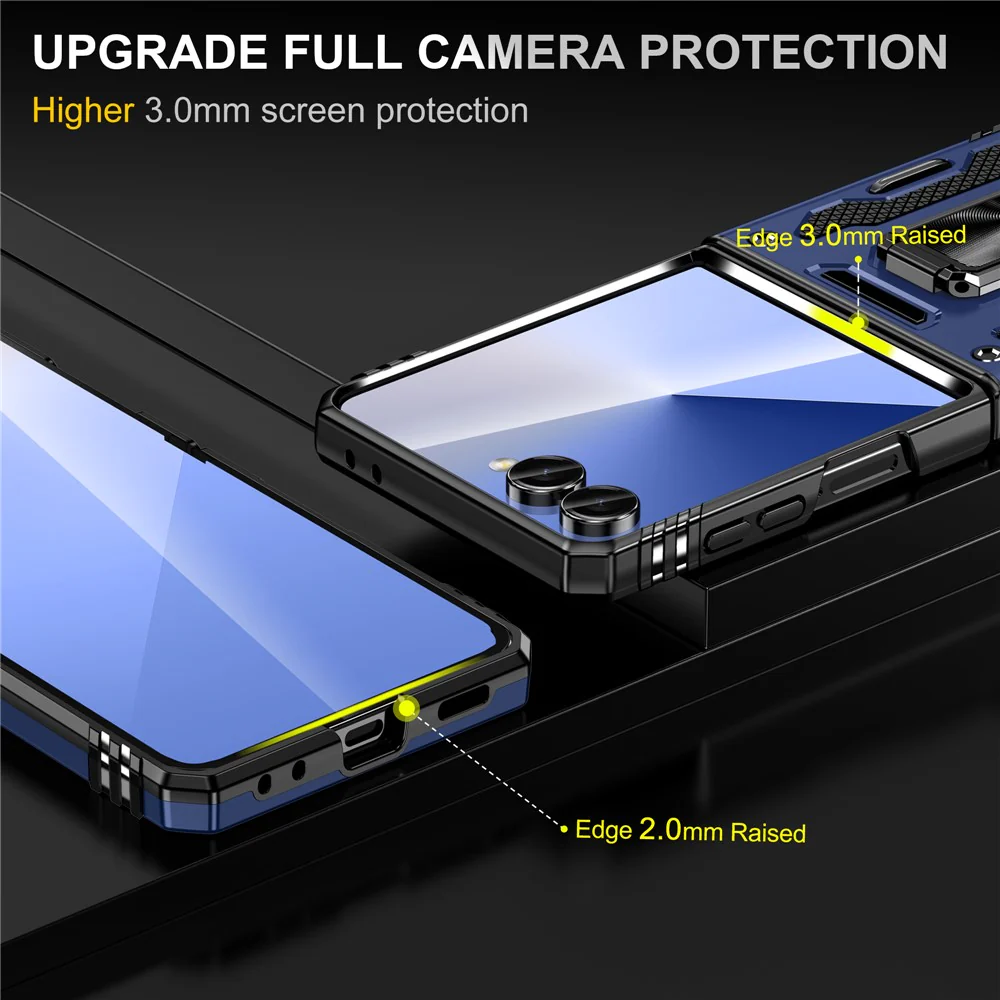 For Samsung Galaxy Z Flip7 5G Case Kickstand Slide Lens Lid PC + TPU Drop - Navy Blue - Image 7