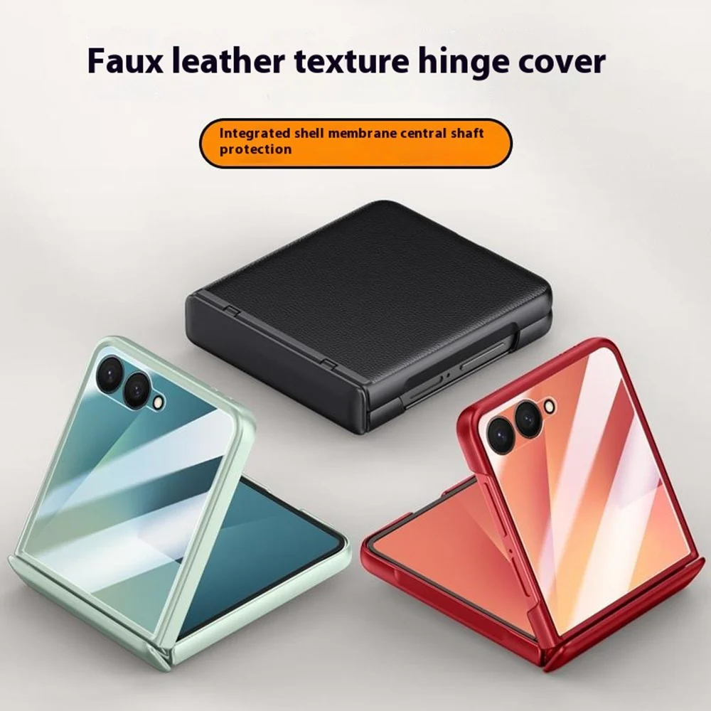 For Samsung Galaxy Z Flip7 5G Case Leather + PC Phone Cover HD Rear Small Screen Protector - Black - Image 8