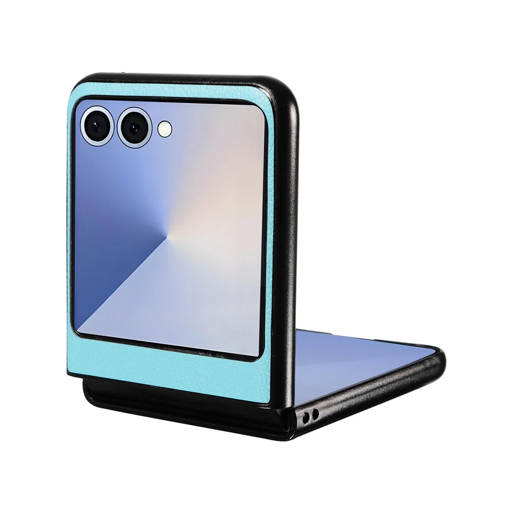 For Samsung Galaxy Z Flip7 5G Case Litchi Texture Leather + Hard PC Phone Cover - Baby Blue - Image 2