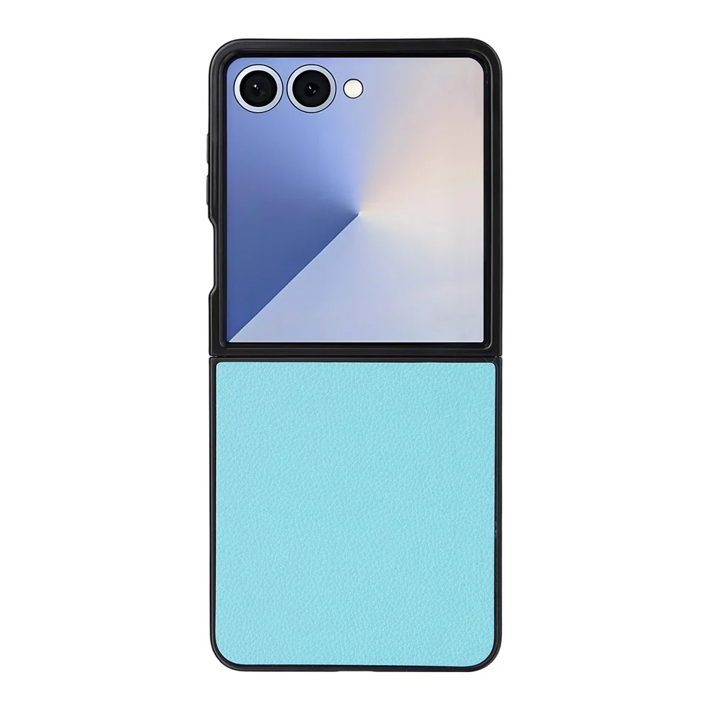 For Samsung Galaxy Z Flip7 5G Case Litchi Texture Leather + Hard PC Phone Cover - Baby Blue - Image 8