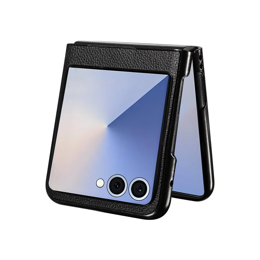For Samsung Galaxy Z Flip7 5G Case Litchi Texture Leather + Hard PC Phone Cover - Black - Image 3