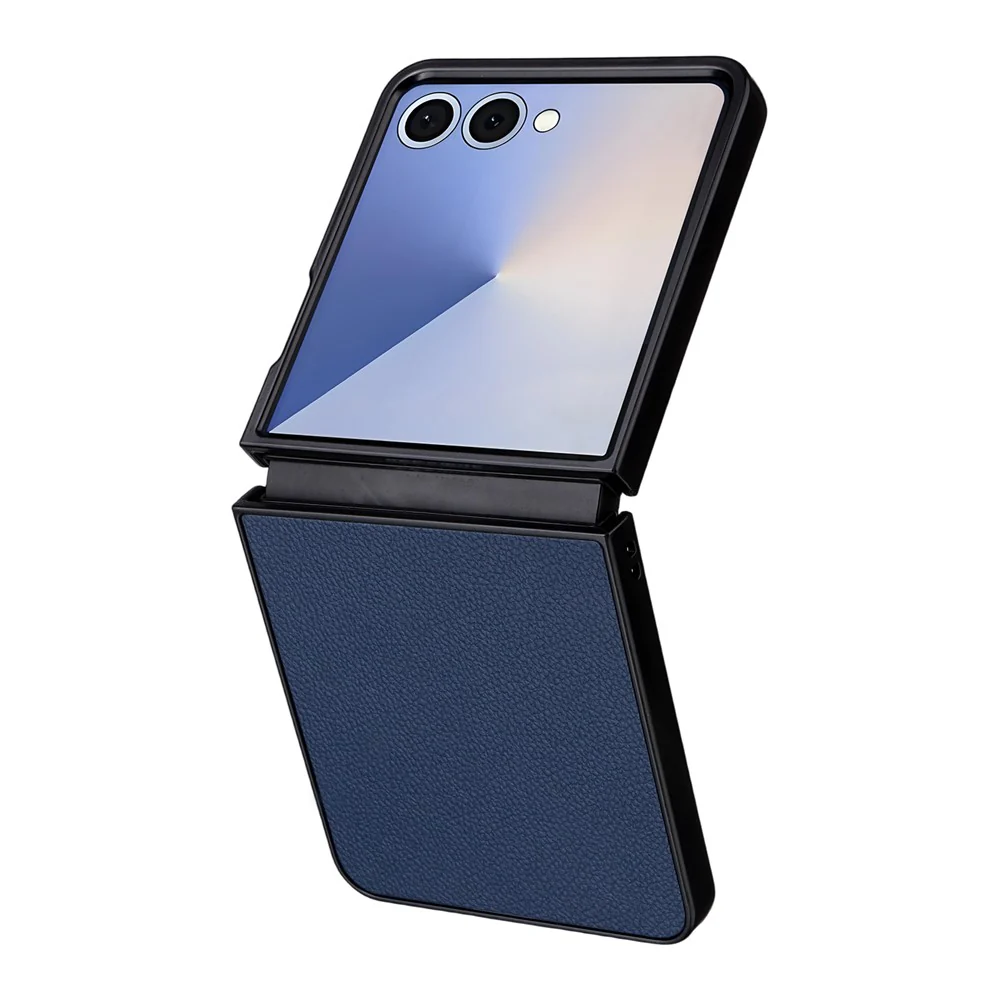 For Samsung Galaxy Z Flip7 5G Case Litchi Texture Leather + Hard PC Phone Cover - Dark Blue - Image 6