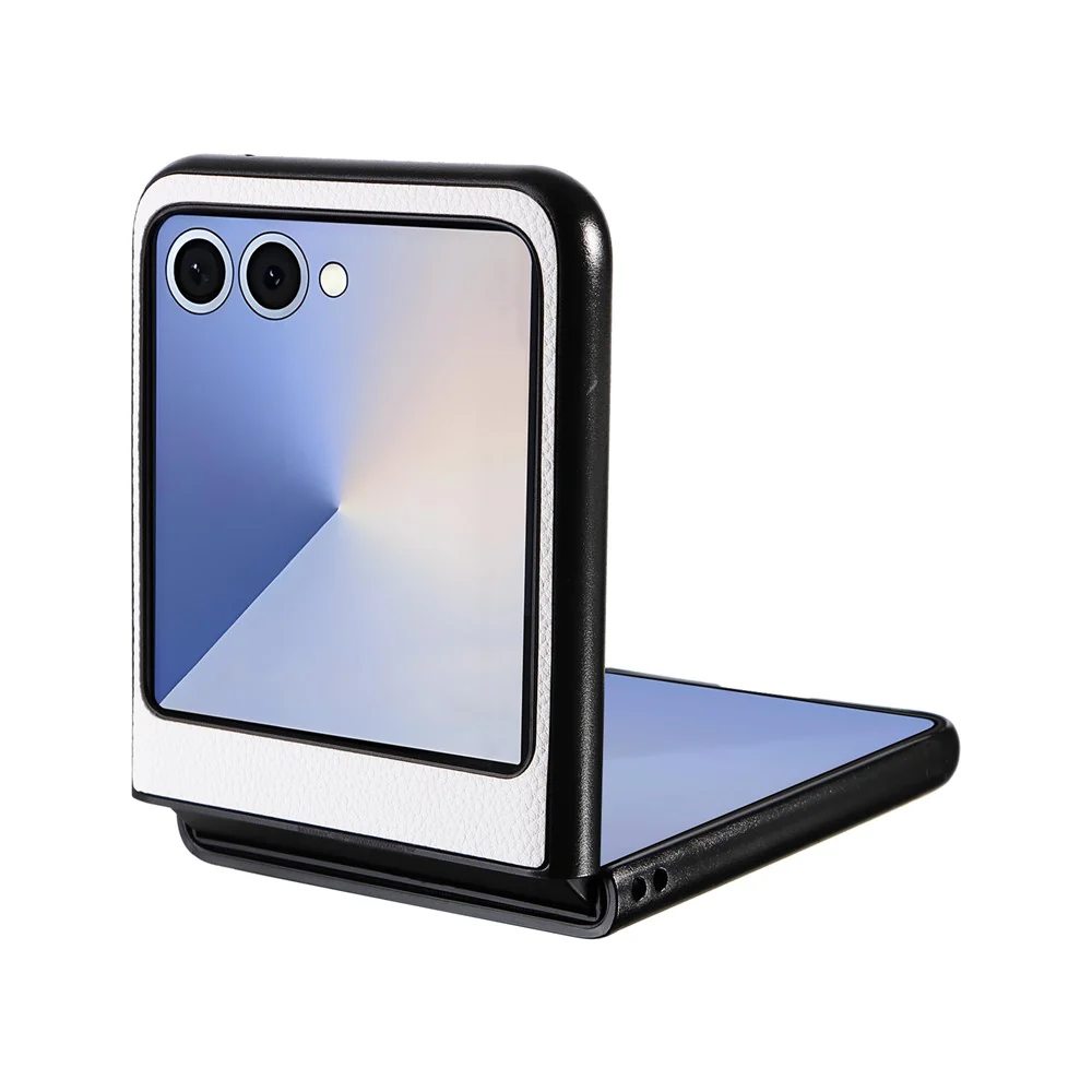 For Samsung Galaxy Z Flip7 5G Case Litchi Texture Leather + Hard PC Phone Cover - White - Image 2