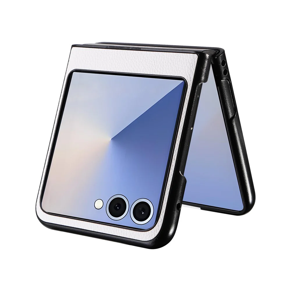 For Samsung Galaxy Z Flip7 5G Case Litchi Texture Leather + Hard PC Phone Cover - White - Image 3