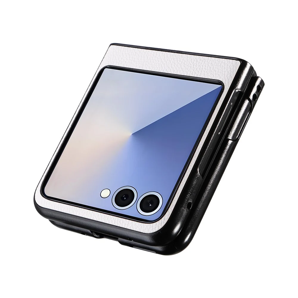 For Samsung Galaxy Z Flip7 5G Case Litchi Texture Leather + Hard PC Phone Cover - White - Image 4
