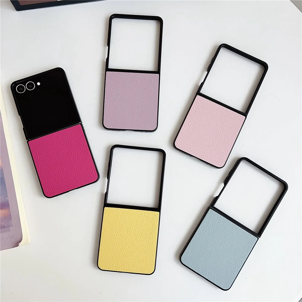 For Samsung Galaxy Z Flip7 5G Case Litchi Texture Leather + PC Shockproof Phone Cover - Pink - Image 3