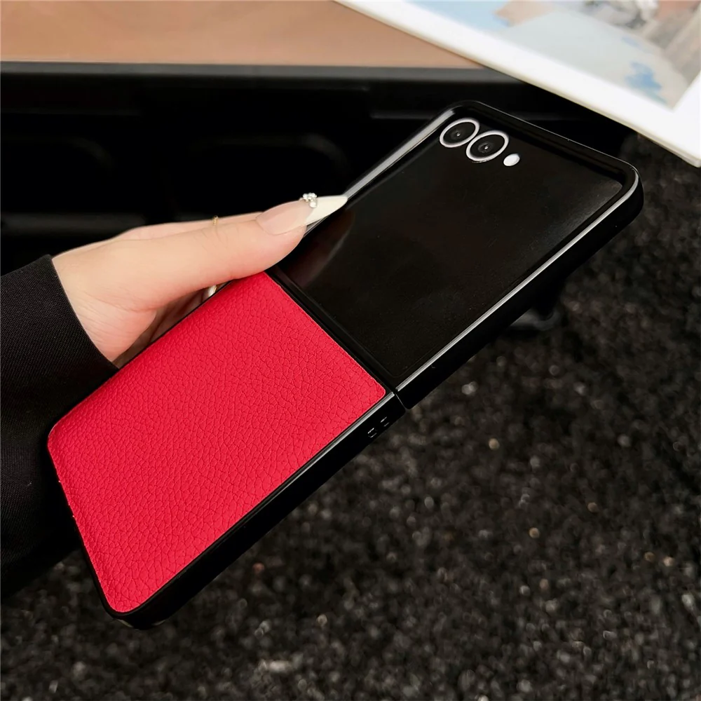 For Samsung Galaxy Z Flip7 5G Case Litchi Texture PU Leather + PC Foldable Phone Cover - Red - Image 2