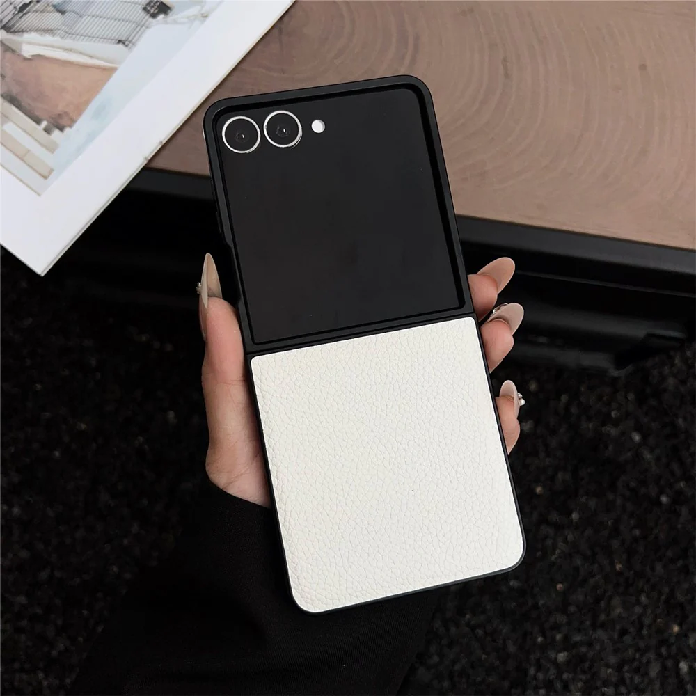 For Samsung Galaxy Z Flip7 5G Case Litchi Texture PU Leather + PC Foldable Phone Cover - White