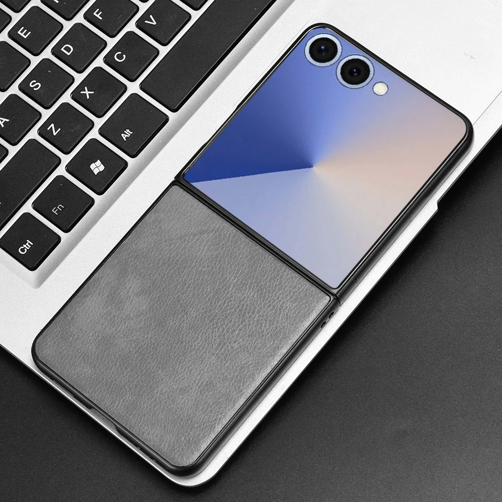 For Samsung Galaxy Z Flip7 5G Case Litchi Texture PU Leather + PC Phone Cover - Grey - Image 6