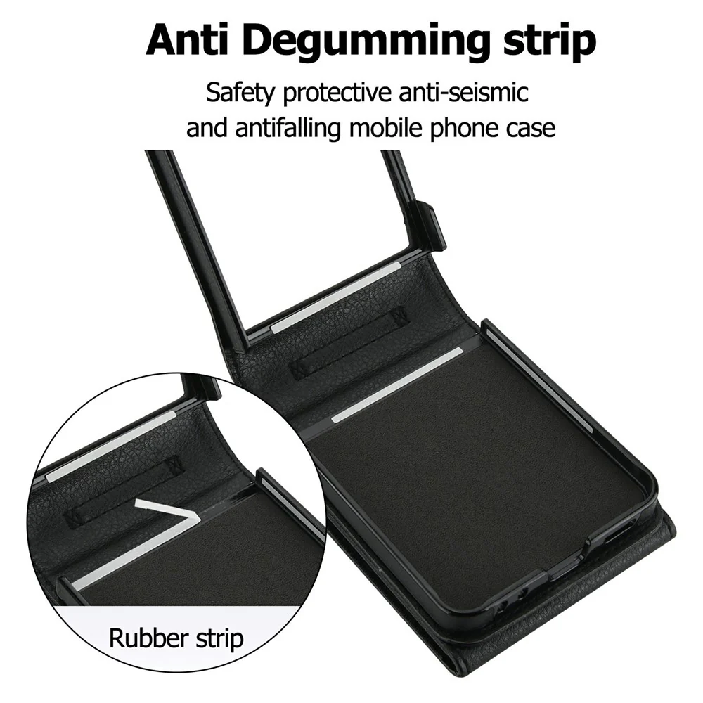 For Samsung Galaxy Z Flip7 5G Case Litchi Texture PU Leather + TPU Phone Cover with Shoulder Strap - Black - Image 5