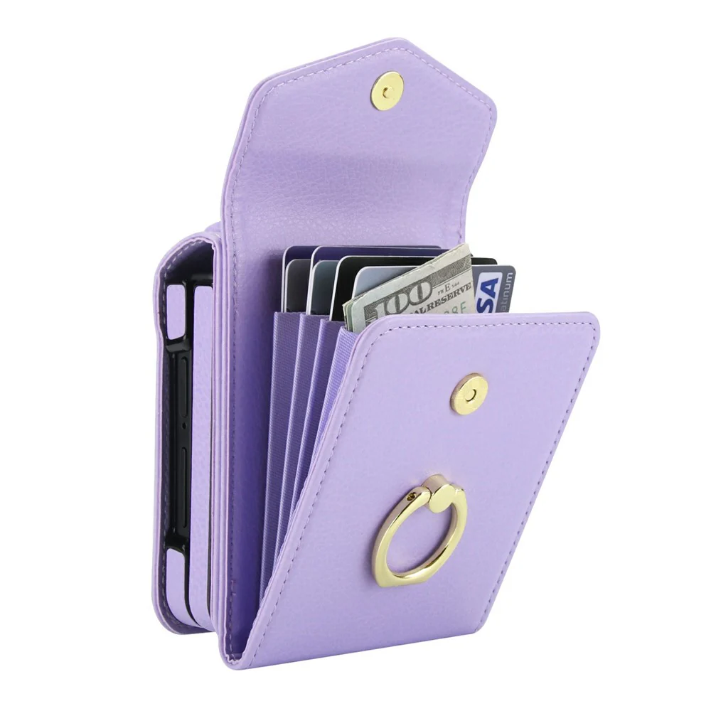 For Samsung Galaxy Z Flip7 5G Case Litchi Texture PU Leather + TPU Phone Cover with Shoulder Strap - Light Purple - Image 2