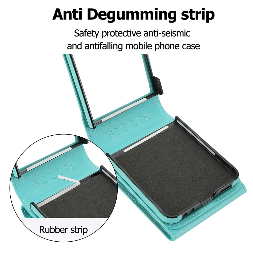 For Samsung Galaxy Z Flip7 5G Case Litchi Texture PU Leather + TPU Phone Cover with Shoulder Strap - Mint Green - Image 5
