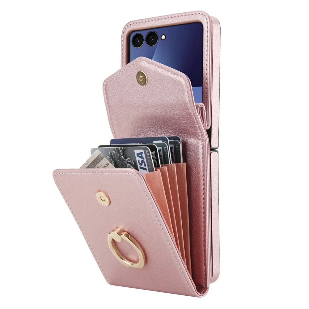 For Samsung Galaxy Z Flip7 5G Case Litchi Texture PU Leather + TPU Phone Cover with Shoulder Strap - Rose Gold - Image 3