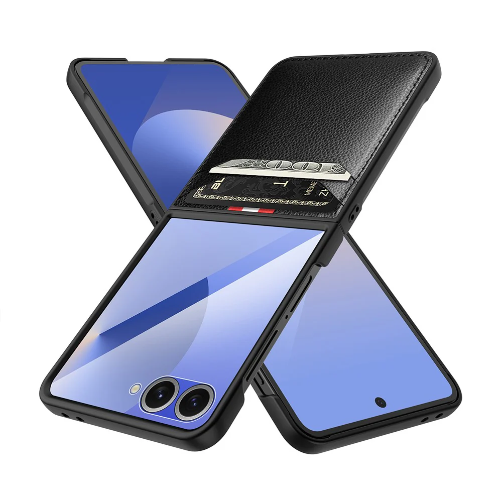 For Samsung Galaxy Z Flip7 5G Case Litchi Texture PU+PC Phone Cover with Screen / Lens Film - Grey - Image 5