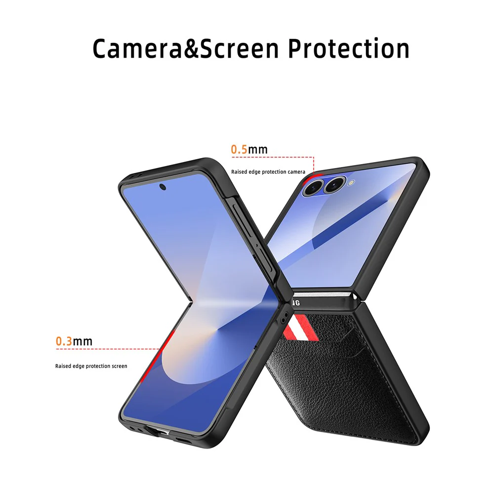 For Samsung Galaxy Z Flip7 5G Case Litchi Texture PU+PC Phone Cover with Screen / Lens Film - Grey - Image 6
