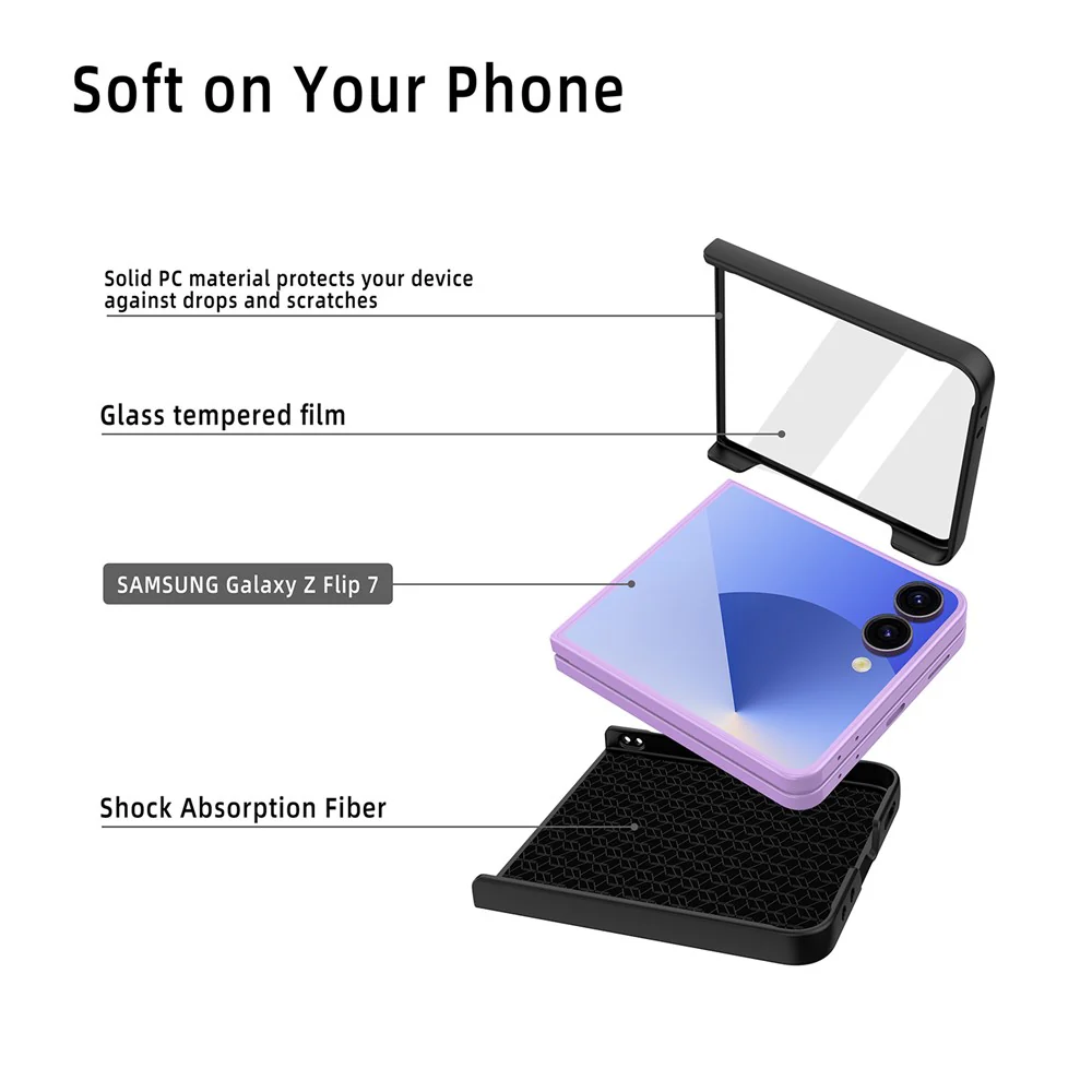 For Samsung Galaxy Z Flip7 5G Case Litchi Texture PU+PC Phone Cover with Screen / Lens Film - Red - Image 4