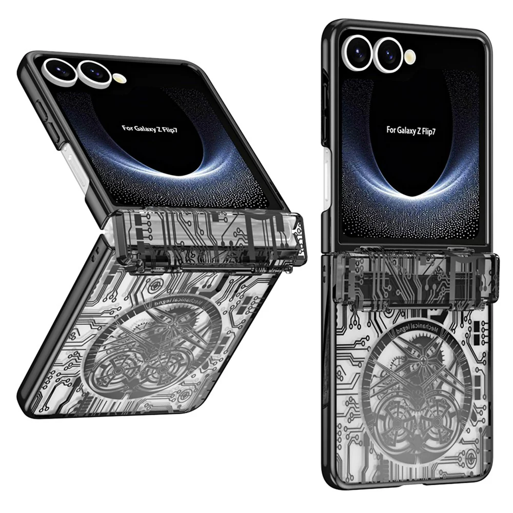 For Samsung Galaxy Z Flip7 5G Case Mechanical Legend Electroplating PC Phone Cover - Black