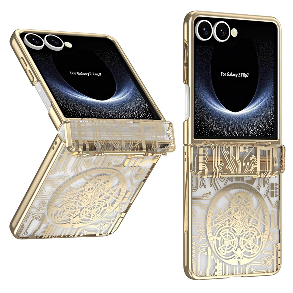 For Samsung Galaxy Z Flip7 5G Case Mechanical Legend Electroplating PC Phone Cover - Gold