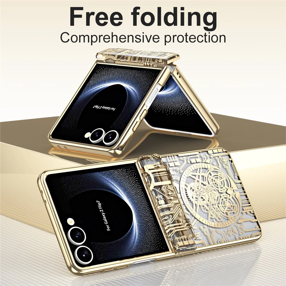 For Samsung Galaxy Z Flip7 5G Case Mechanical Legend Electroplating PC Phone Cover - Gold - Image 2