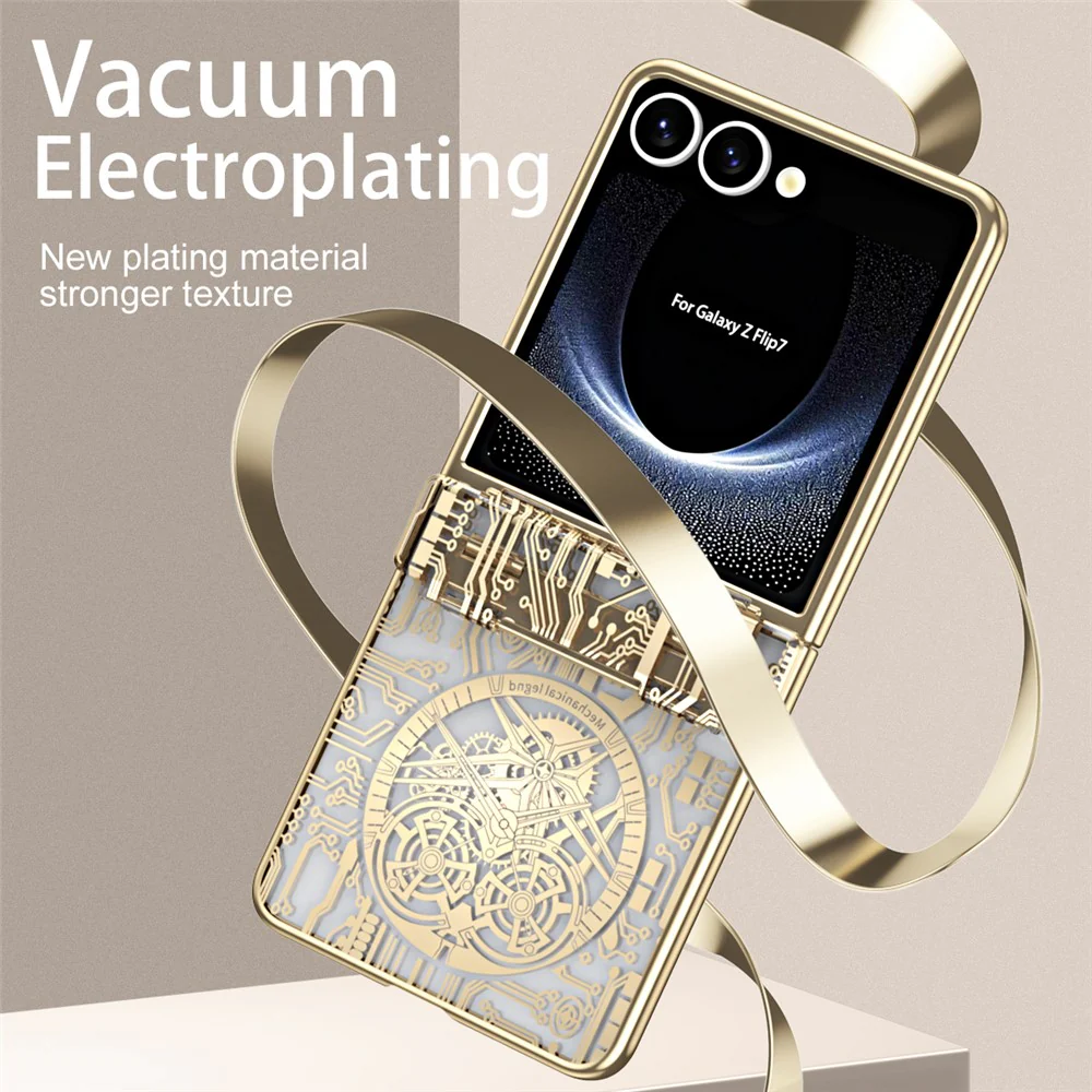 For Samsung Galaxy Z Flip7 5G Case Mechanical Legend Electroplating PC Phone Cover - Gold - Image 5
