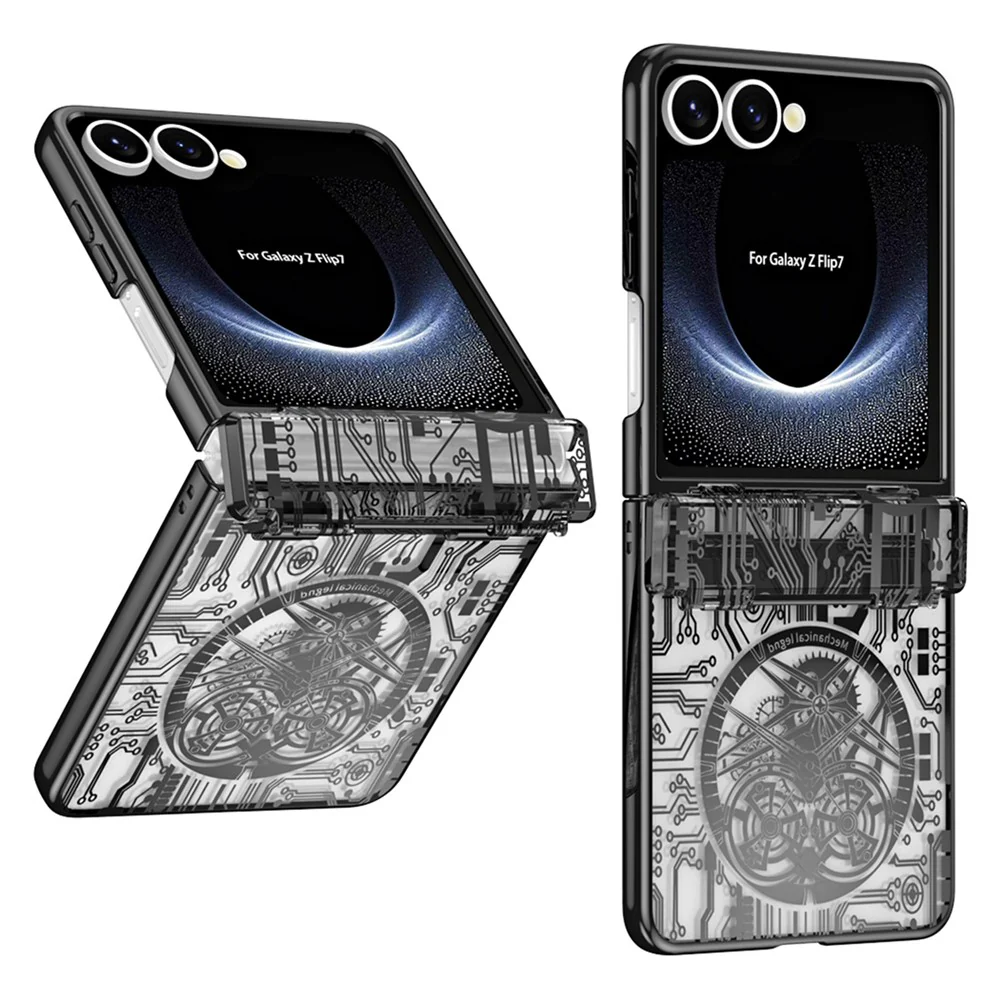 For Samsung Galaxy Z Flip7 5G Case Mechanical Legend Electroplating PC Phone Cover with Rear Screen Film - Black - Image 2