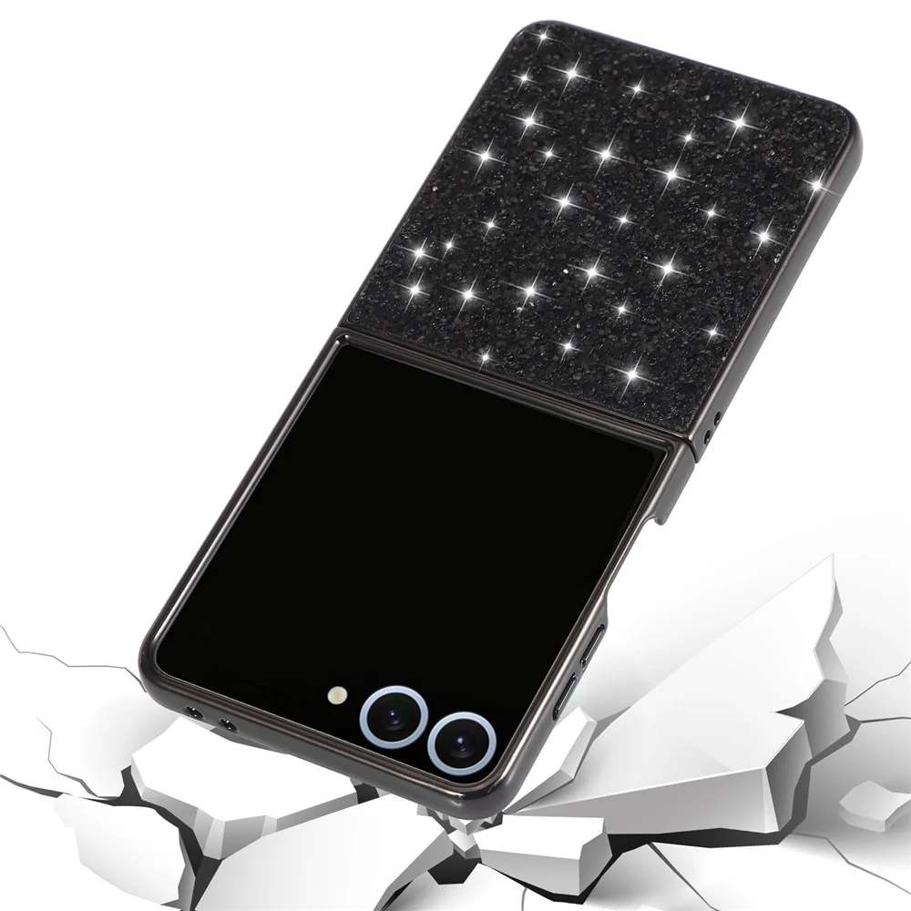 For Samsung Galaxy Z Flip7 5G Case PC Sparkling Glitter Phone Back Cover - Gold - Image 3