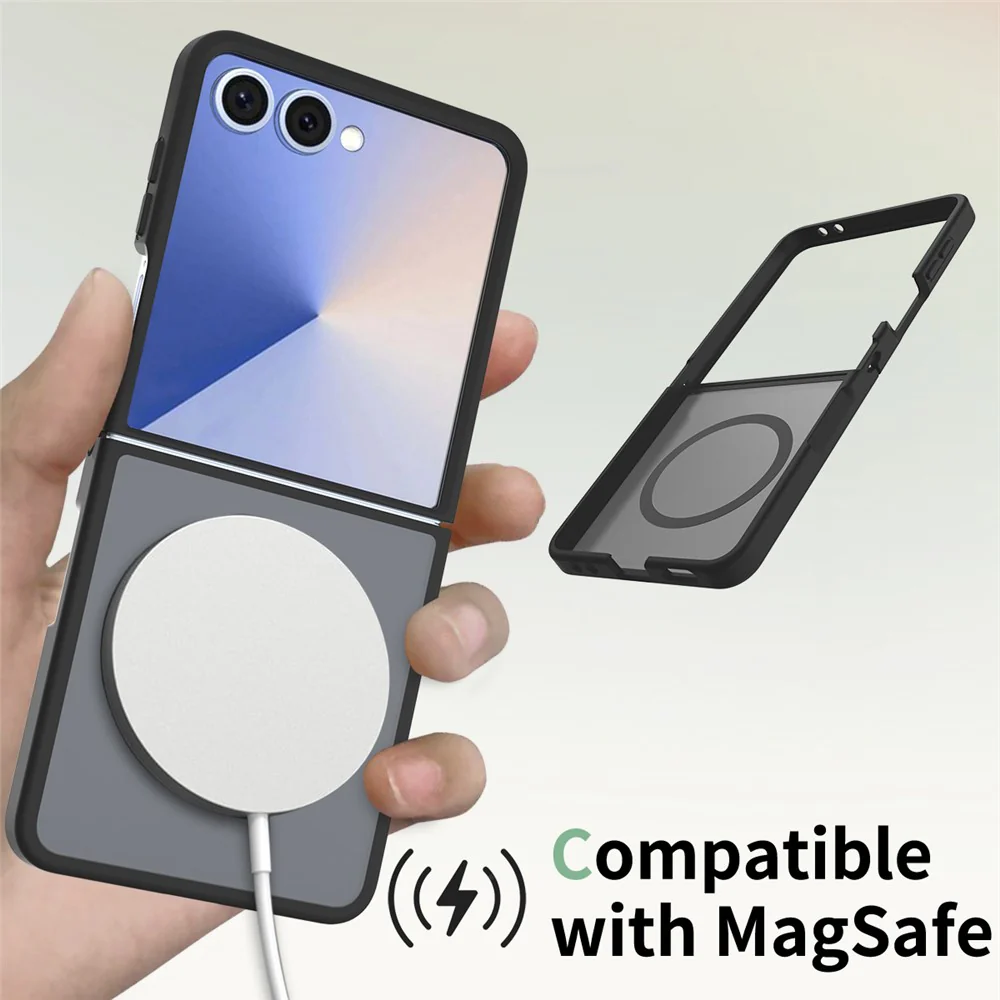 For Samsung Galaxy Z Flip7 5G Case PC + TPU Kickstand Phone Cover with Tempered Glass Screen Film - Black - Image 4