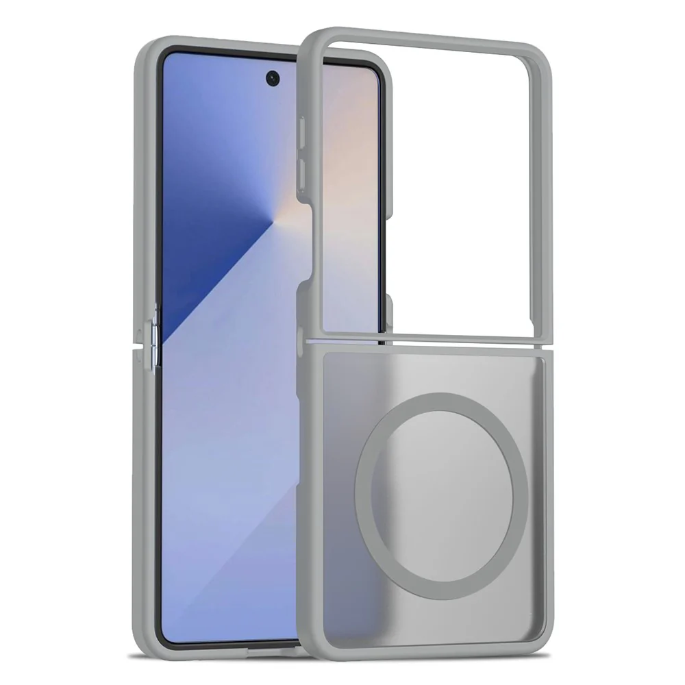 For Samsung Galaxy Z Flip7 5G Case PC + TPU Kickstand Phone Cover with Tempered Glass Screen Film - Grey - Image 2