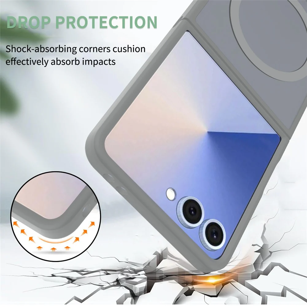 For Samsung Galaxy Z Flip7 5G Case PC + TPU Kickstand Phone Cover with Tempered Glass Screen Film - Grey - Image 4