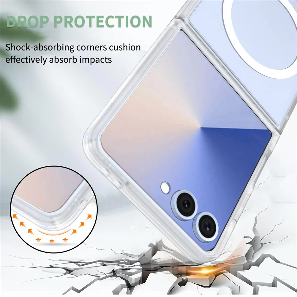 For Samsung Galaxy Z Flip7 5G Case PC + TPU Kickstand Phone Cover with Tempered Glass Screen Film - Translucent - Image 4