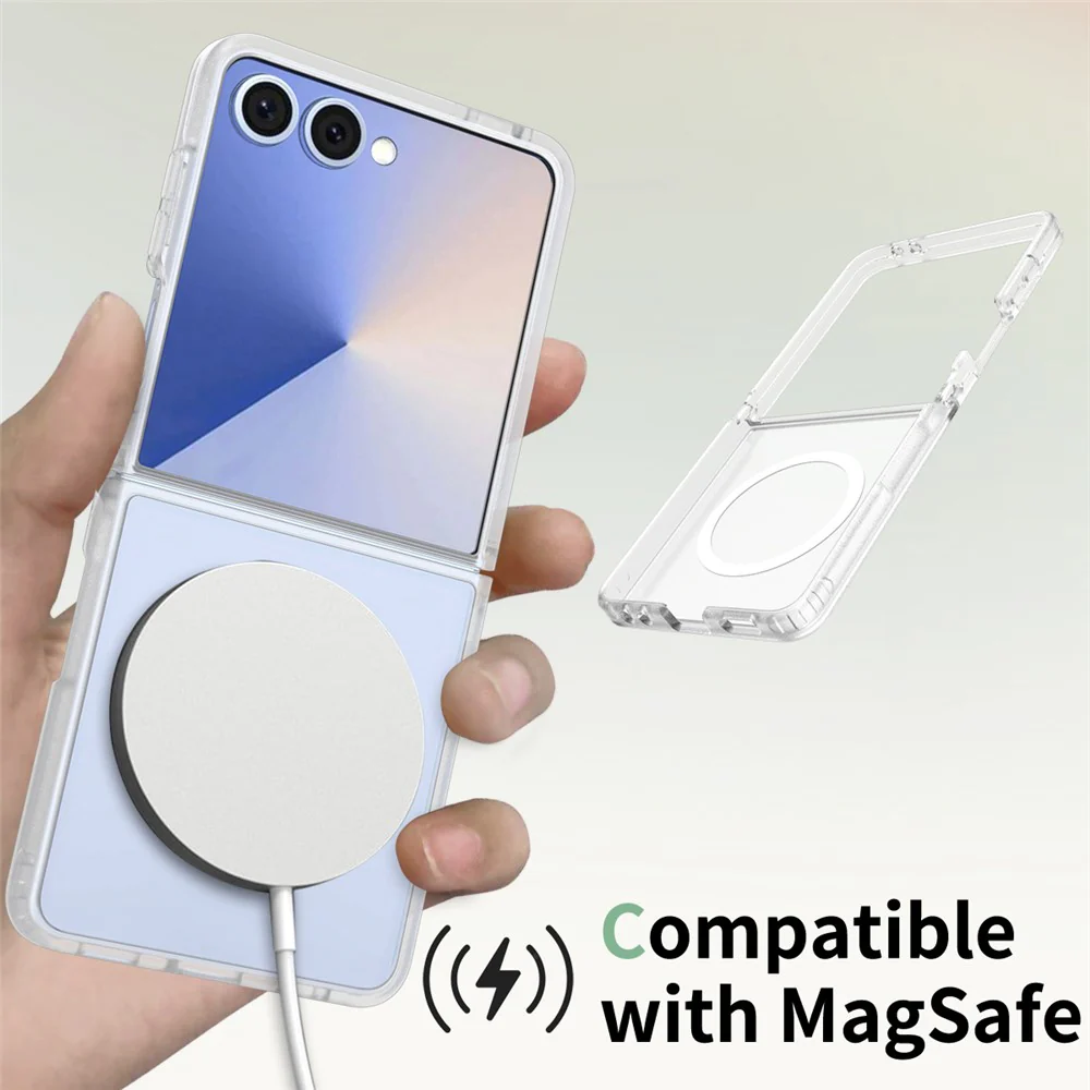 For Samsung Galaxy Z Flip7 5G Case PC + TPU Kickstand Phone Cover with Tempered Glass Screen Film - Translucent - Image 5