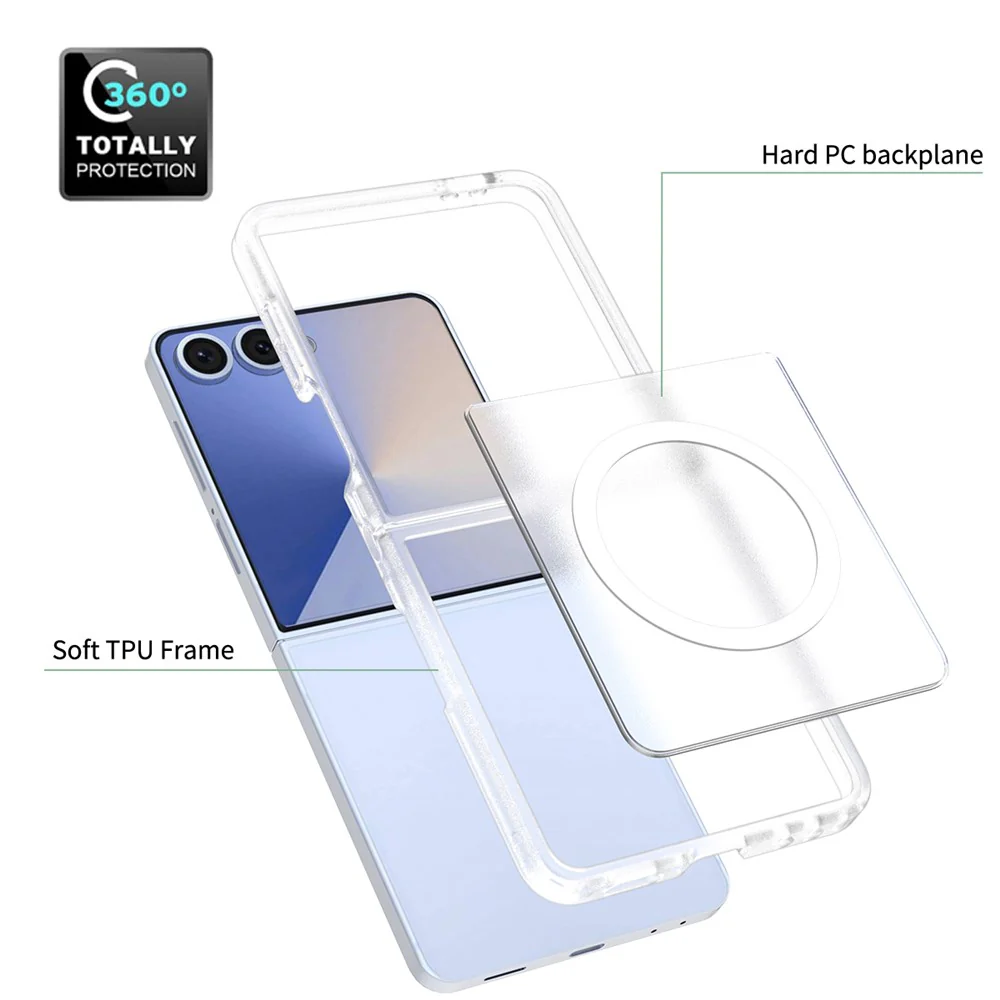 For Samsung Galaxy Z Flip7 5G Case PC + TPU Kickstand Phone Cover with Tempered Glass Screen Film - Translucent - Image 6