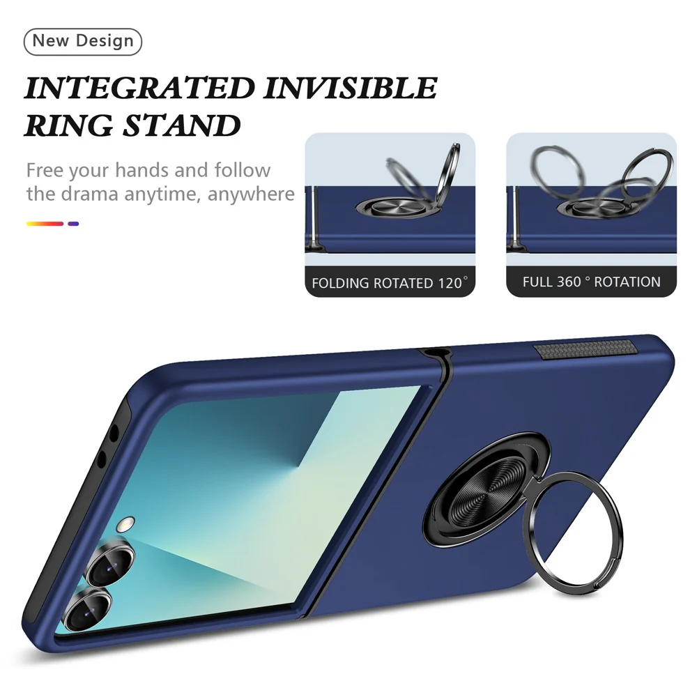 For Samsung Galaxy Z Flip7 5G Case PC + TPU Phone Cover with Rotatable Ring Holder - Blue - Image 2