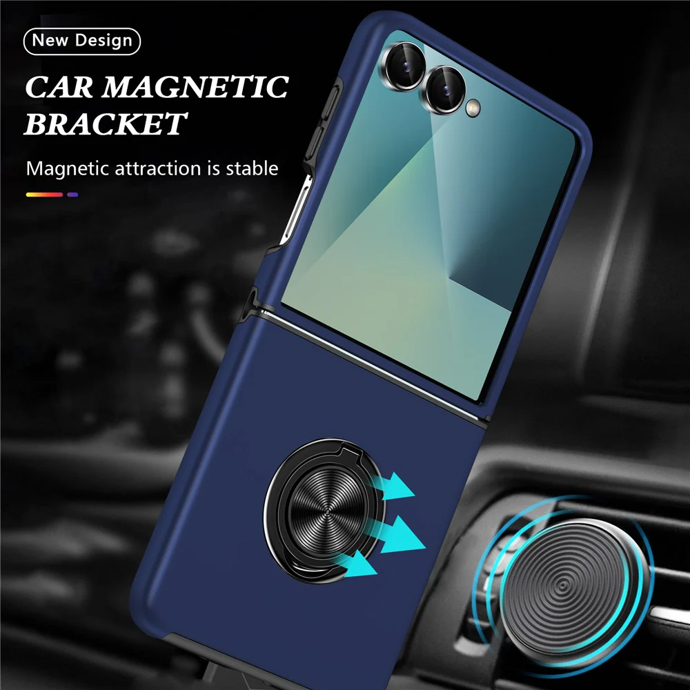 For Samsung Galaxy Z Flip7 5G Case PC + TPU Phone Cover with Rotatable Ring Holder - Blue - Image 3
