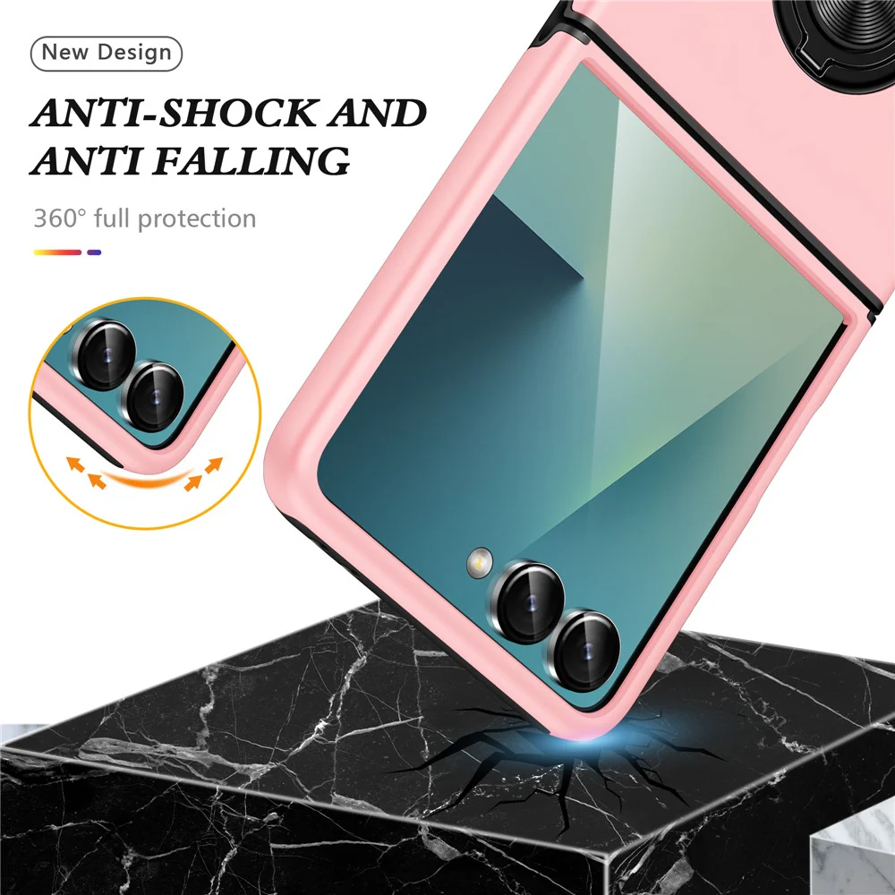For Samsung Galaxy Z Flip7 5G Case PC + TPU Phone Cover with Rotatable Ring Holder - Rose Gold - Image 4