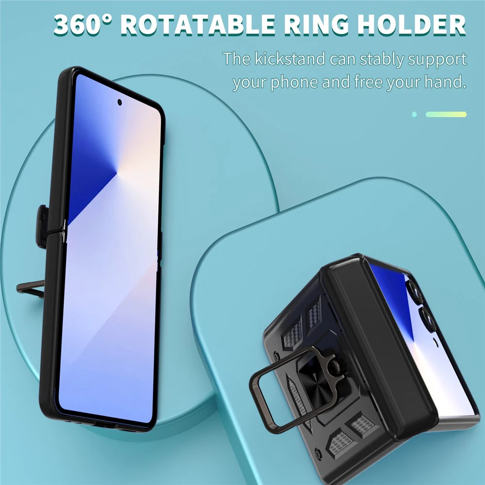 For Samsung Galaxy Z Flip7 5G Case PC + TPU Shockproof Phone Back Cover with Kickstand - Black - Image 5