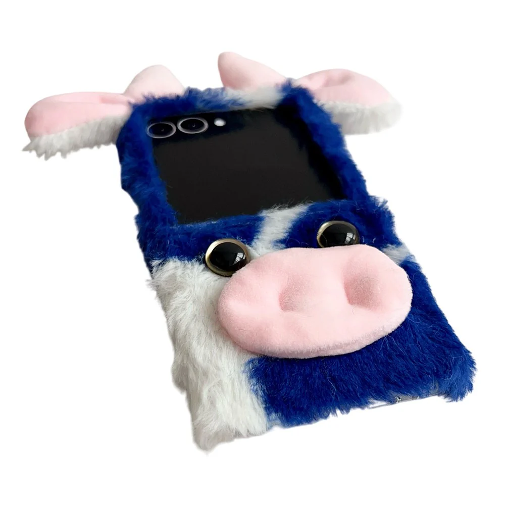 For Samsung Galaxy Z Flip7 5G Case Plush Cow Hard PC Protective Phone Cover - Blue - Image 2