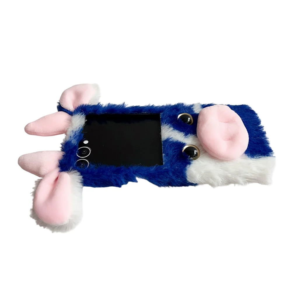For Samsung Galaxy Z Flip7 5G Case Plush Cow Hard PC Protective Phone Cover - Blue - Image 3