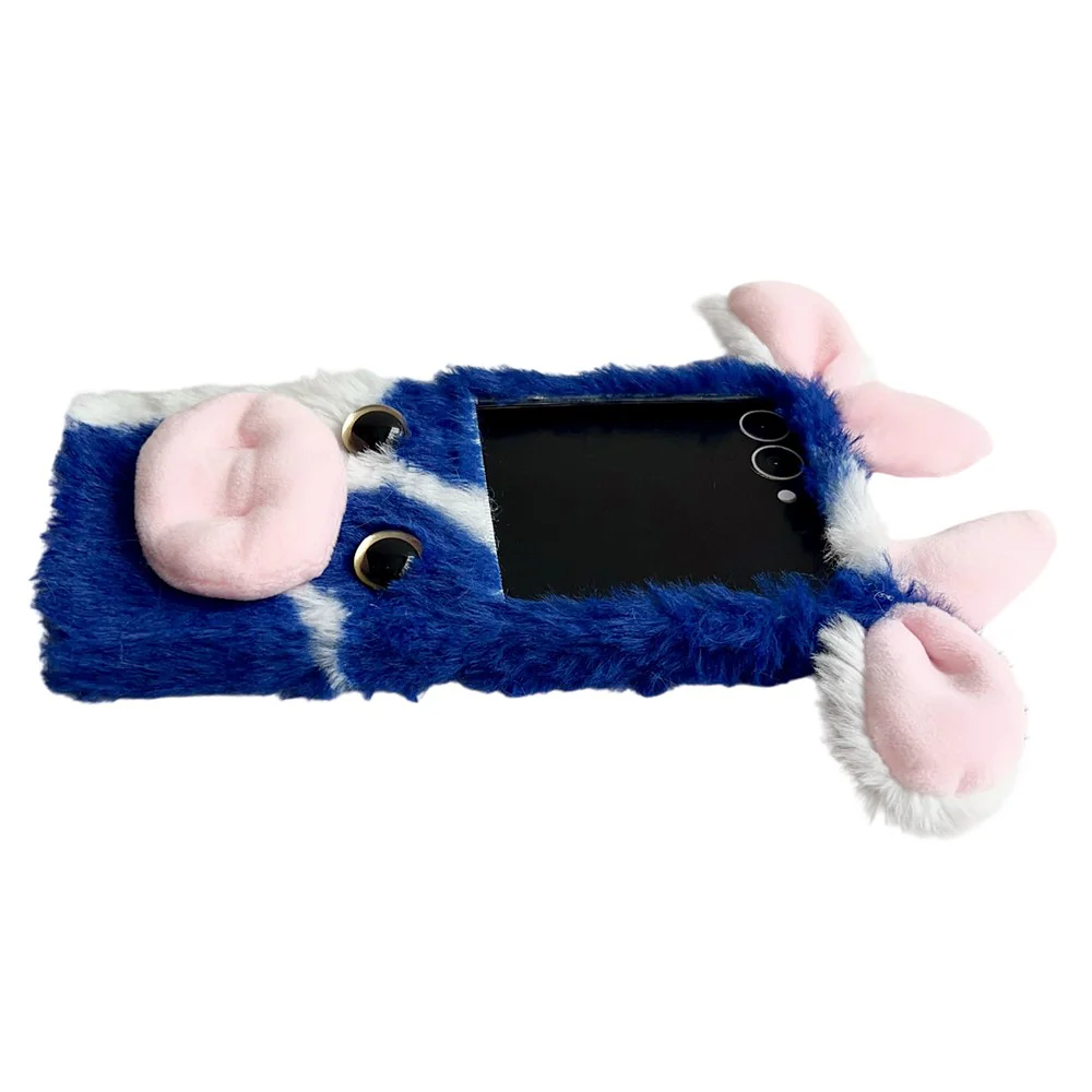 For Samsung Galaxy Z Flip7 5G Case Plush Cow Hard PC Protective Phone Cover - Blue - Image 4