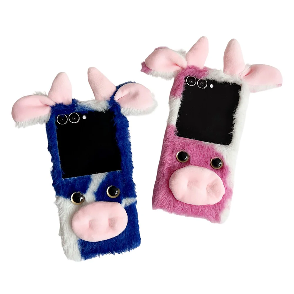 For Samsung Galaxy Z Flip7 5G Case Plush Cow Hard PC Protective Phone Cover - Blue - Image 8